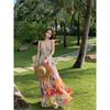 French Pure Desire Color Broken Flower Suspender High Waist Pendulum Seaside Vacation Dress Women