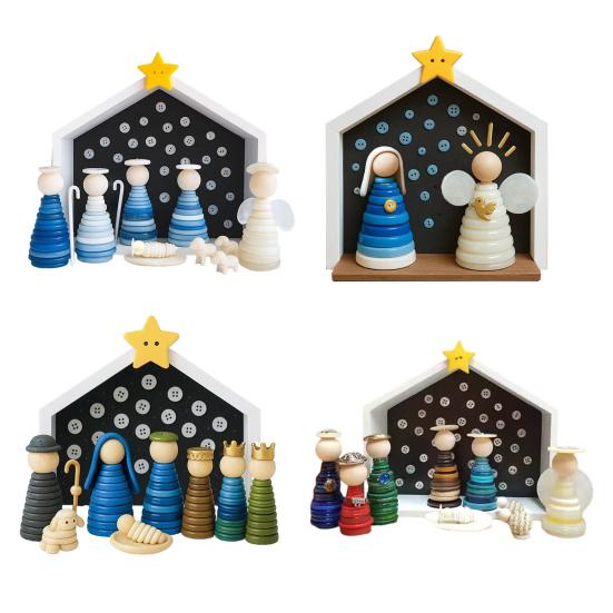 DIY Button Nativity Scene Craft Kit with Buttons & Beads Handmade Christmas Ornament Activity