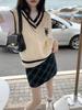 Women's College-Style Knitted Vest: Trendy Spring/Fall Layered Sleeveless Sweater