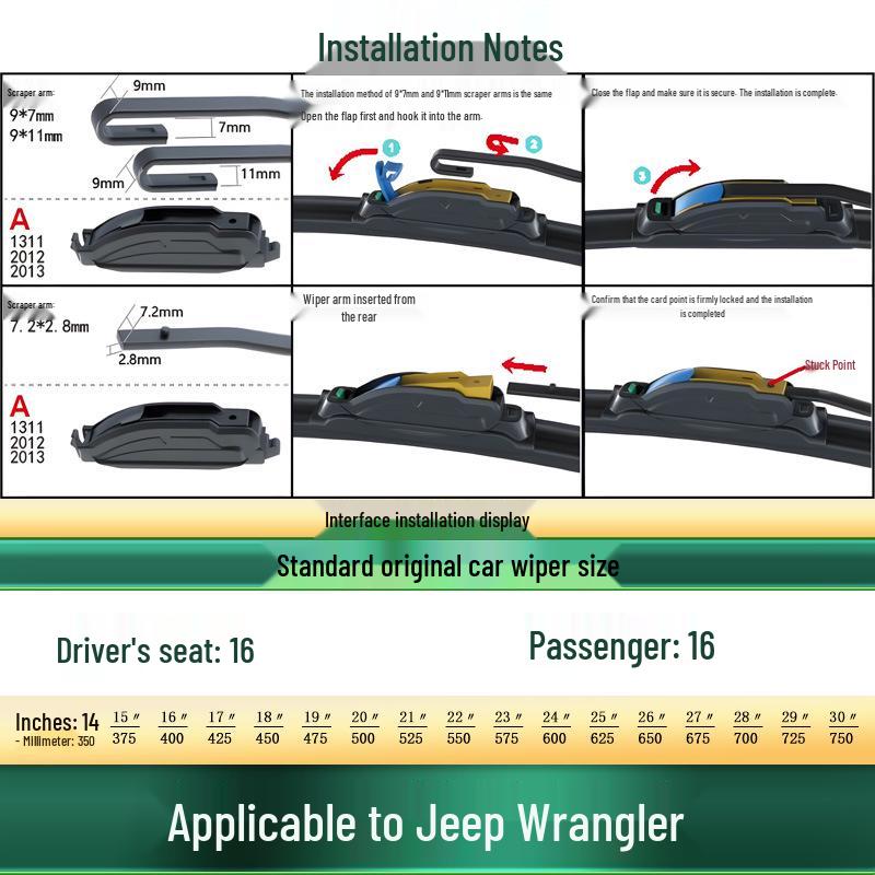 

Jeep Wrangler Multifunctional Silent Boneless Rubber Wiper Blade