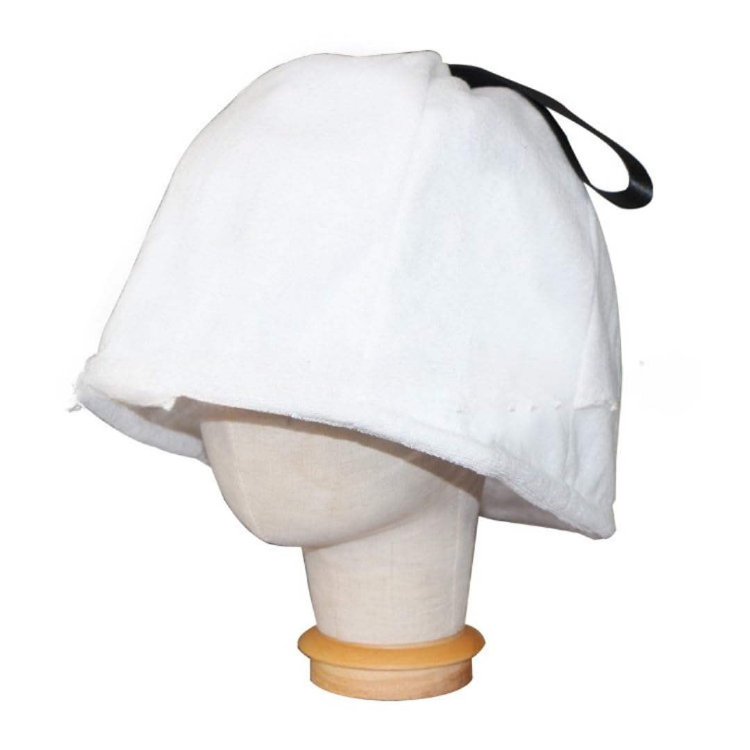 

Sauna Hat Towel Fabric 100% Cotton Unisex Quick-Dry Absorbent Washable Lightweight Plain Sauna Cap One Size Fits All (White)