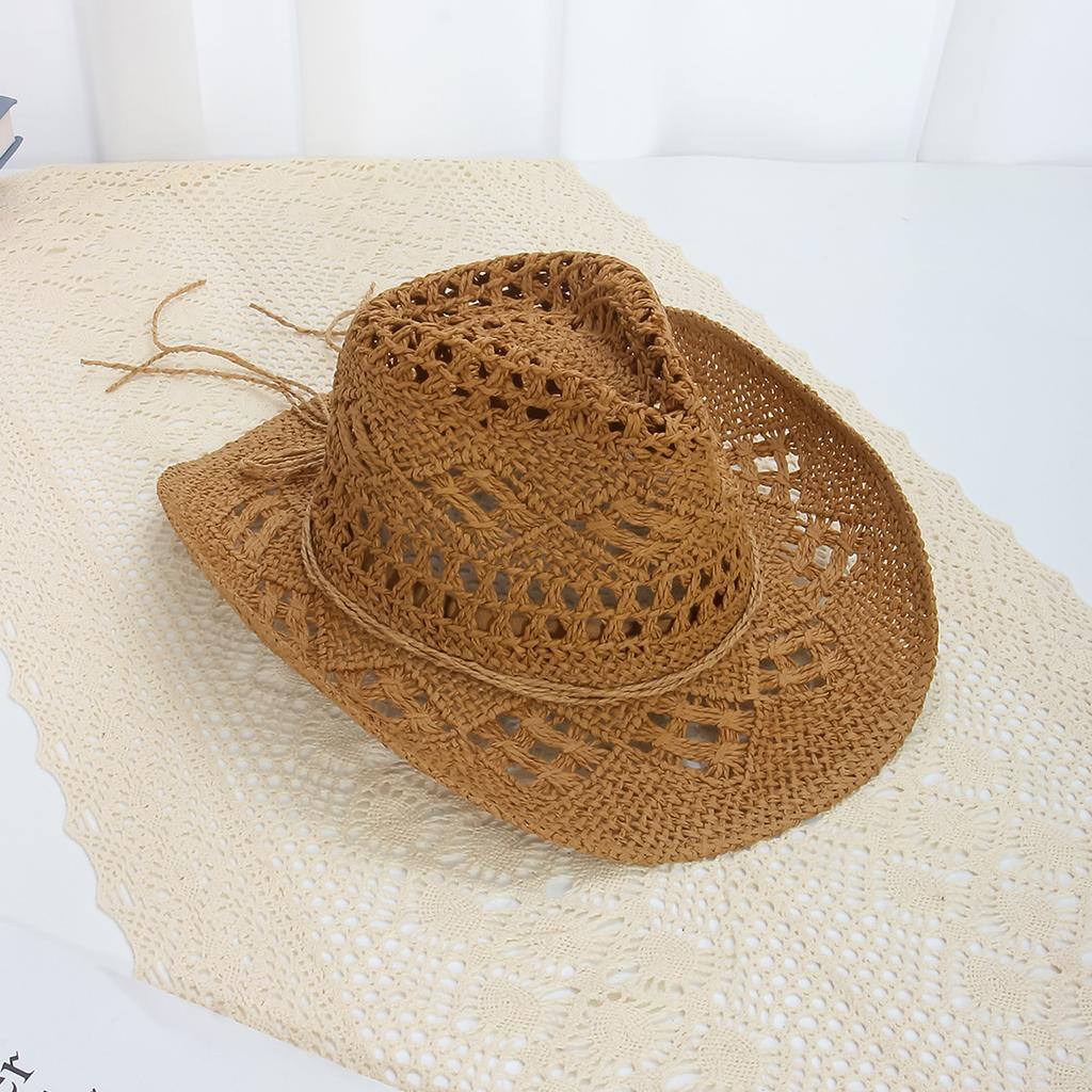 Summer Woven Denim Hat Outdoor Sun Shading and Sun Protection Straw Hat Women's Hollowed Out Large Eave Beach Hat