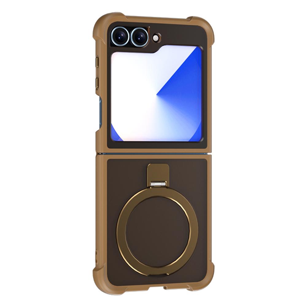 

For Samsung Galaxy Z Flip6 5G/Flip5 5G Magnetic Case Anti Drop TPU+PC Kickstand Phone Back Cover Desert Gold