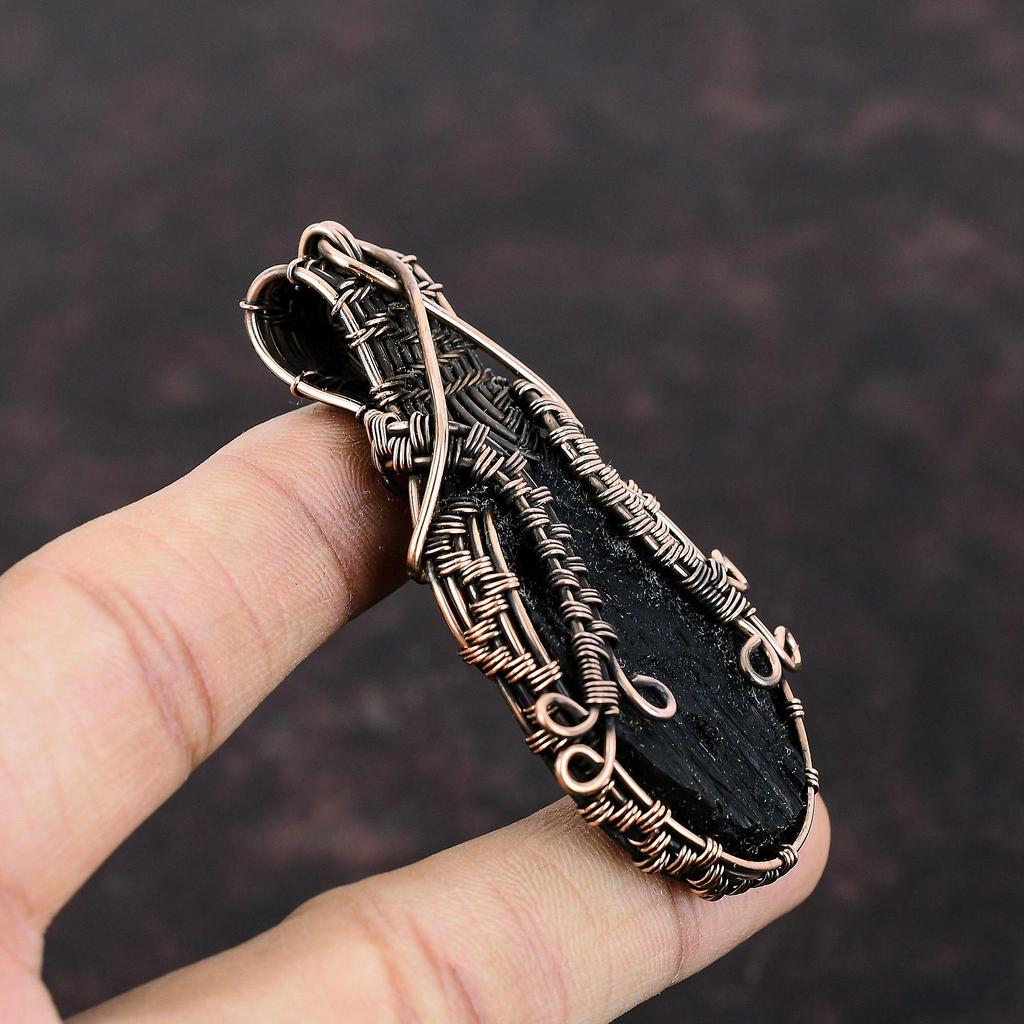 Black Tourmaline Rough Pendant Copper Wire Wrapped Pendant Copper Jewelry Gemstone Pendant For Gift Handmade Wire Wrap Jewelry Healing Stone