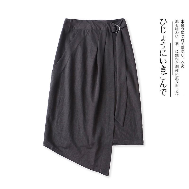 

L/4 Летняя Новинка Иностранная Торговля Женская одежда Молодежная Мода Свободный Крой Универсальный Повседневный Завышенная Талия Однотонная Юбка Миди Dark gray S