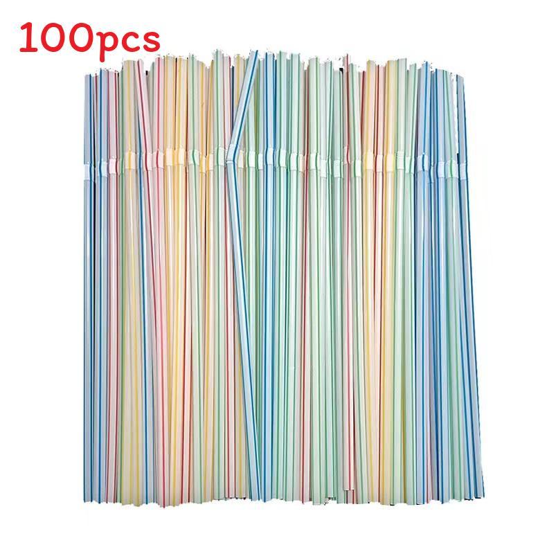 Food Grade Colored Flexible Plastic Drinking Straws For Juice And Milk Tea 100 Pack