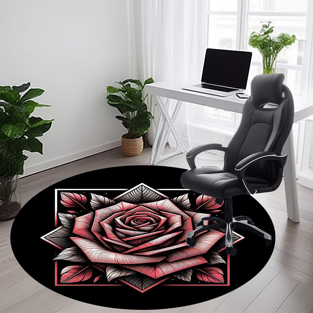 1pc Rose Bloom Office Round Area Rug, Under Office Chairs Bedroom Living Room Home Decor, Room Deco