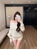 One-Shoulder Rhinestone Long Sleeve Pullover Sweater: Women's Autumn Winter Loose Knitwear in Pure White