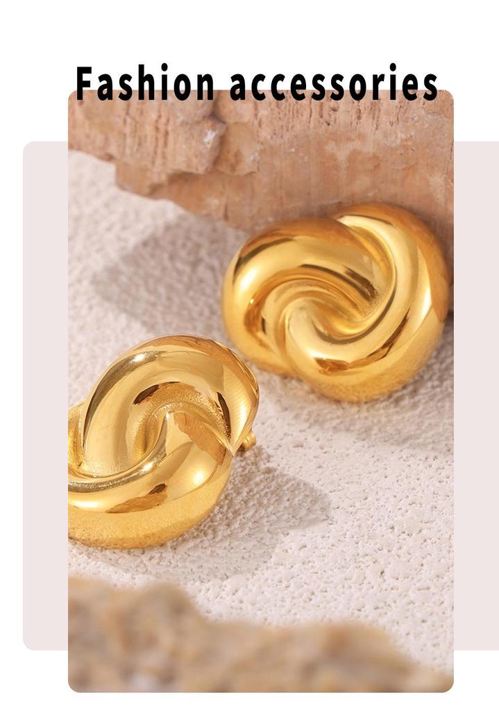 Chic European & American Double-Loop Earrings: Exaggerated 18K Gold Titanium Steel, Summer Non-Fading Design