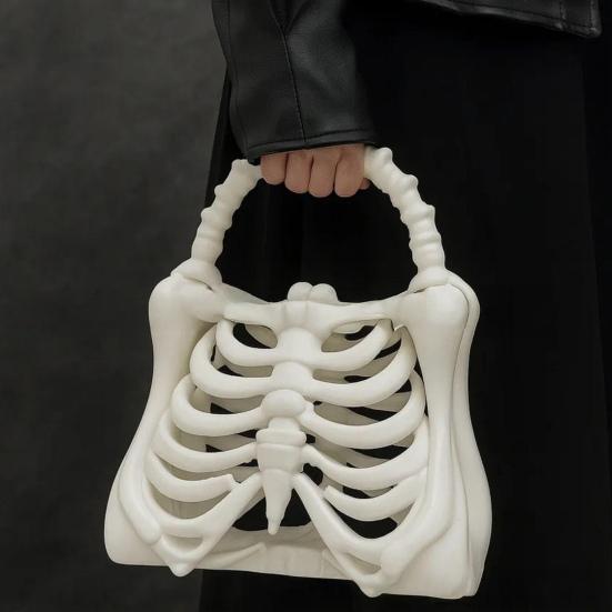 Gothic Skeleton Bag 3D Printed Ribcage Bone Handbag Anatomical Spooky Skeleton Purse for Halloween Dress-up Dark Aesthetic Accessory