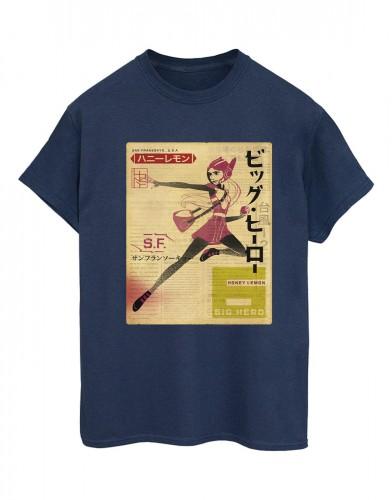 Disney T-shirt da fidanzato in cotone con giornale Big Hero 6 Baymax Honey Lemon da donna/donna M bianco