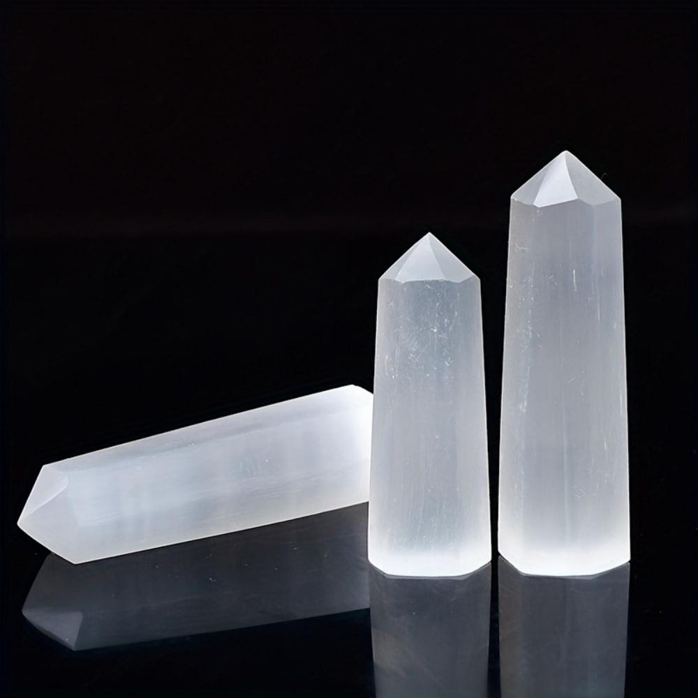 1pc Natural Stone Selenite Point Pillars Hexagonal Prisms Obelisk Wand Chakra Gemstones Pillars Home Decor Desktop Decoration