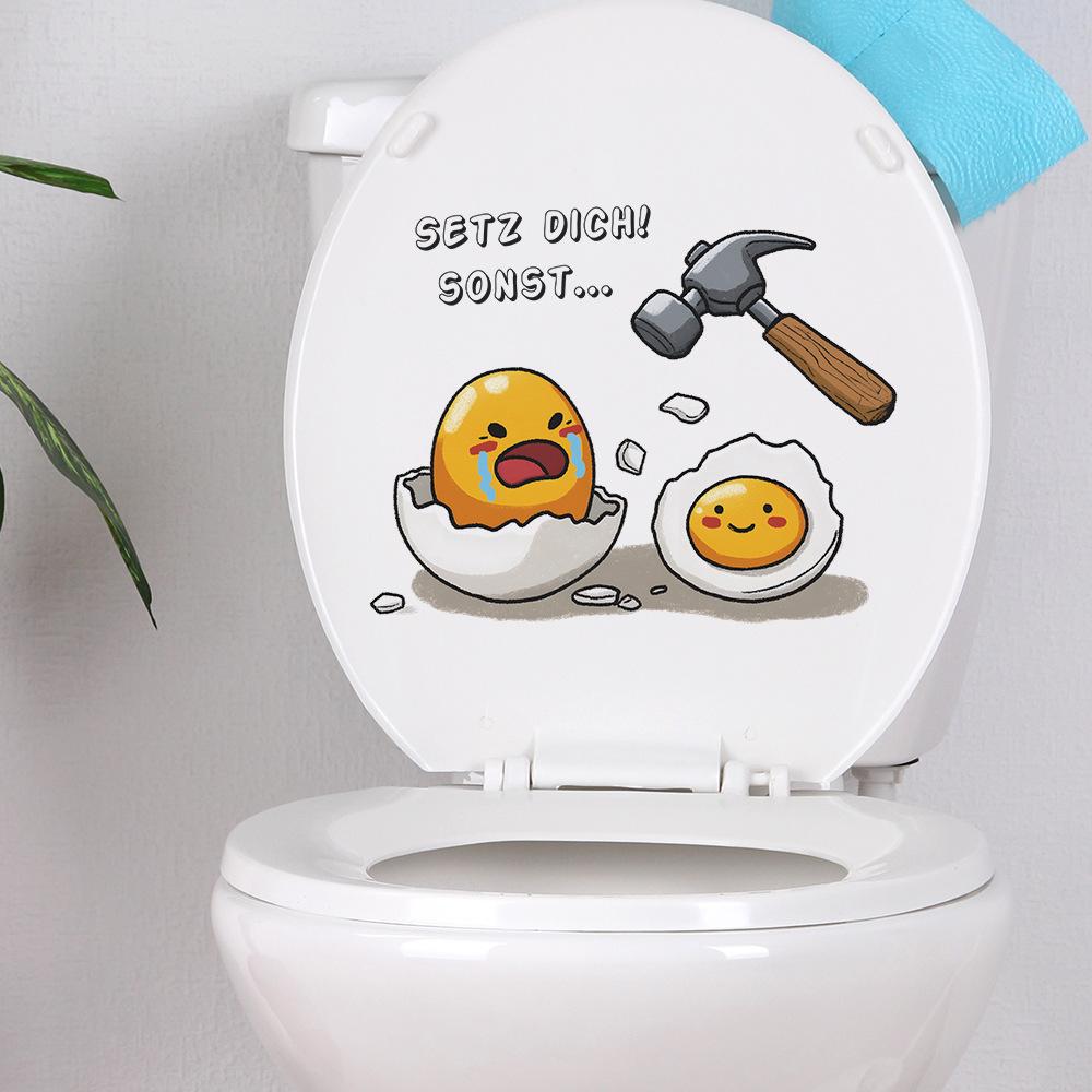Cartoon Zerdrückte Eier und Englische Phrase Toilettenschüssel Dekorationsaufkleber