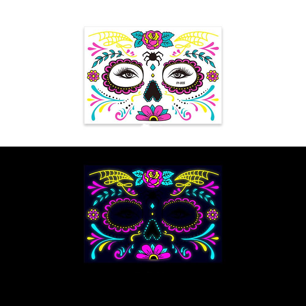 Halloween Funny Fluorescence Stickers Creative Horror Temporary Makeup Dance Death Spirit Face Tattoo Stickers Masquerade Mask
