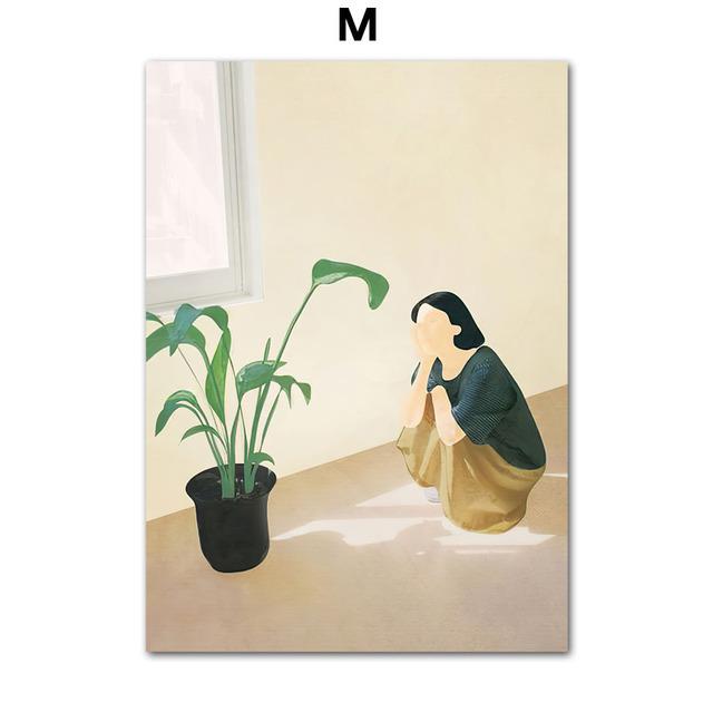 Books Illustration Tropical Monstera Girl Cheetah Boho Wall Art Canvas Painting Poster and Prints Pictures for Living Room Decor