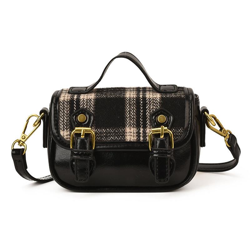 Canvas Casual Crossbody Bag For Kids With Lightweight Design And Trendy Grid Pattern