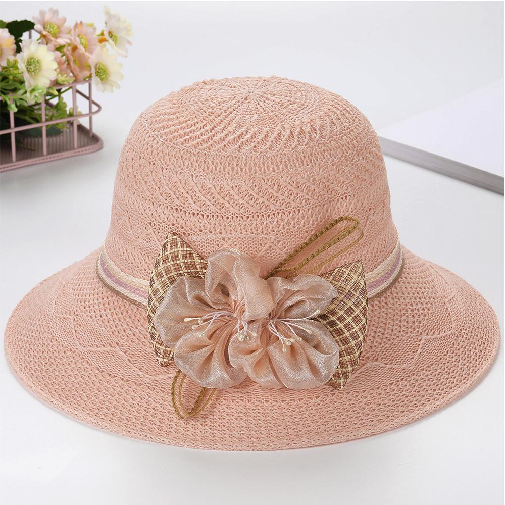 Fashion Sunscreen Beach Hat Casual Sun Cap Bucket Hat Bow Flowers Straw Hat Spring Summer Elegant Foldable Women Wide Brim Hat
