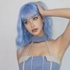 Parrucche Sintetiche Blu Bob Ricci Ondulate con Frangia Corte Colorate Blu Parrucca Cosplay per Donne Uso Quotidiano Lolita Capelli Naturali Resistenti al Calore