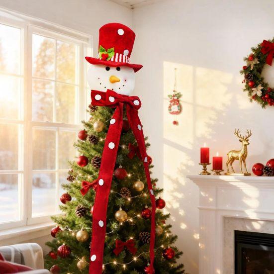 Yousheng Snowman Tree Topper Plush Fabric Christmas Decoration with Festive Hat Soft Seasonal Accent for Holiday Home And Party Decor