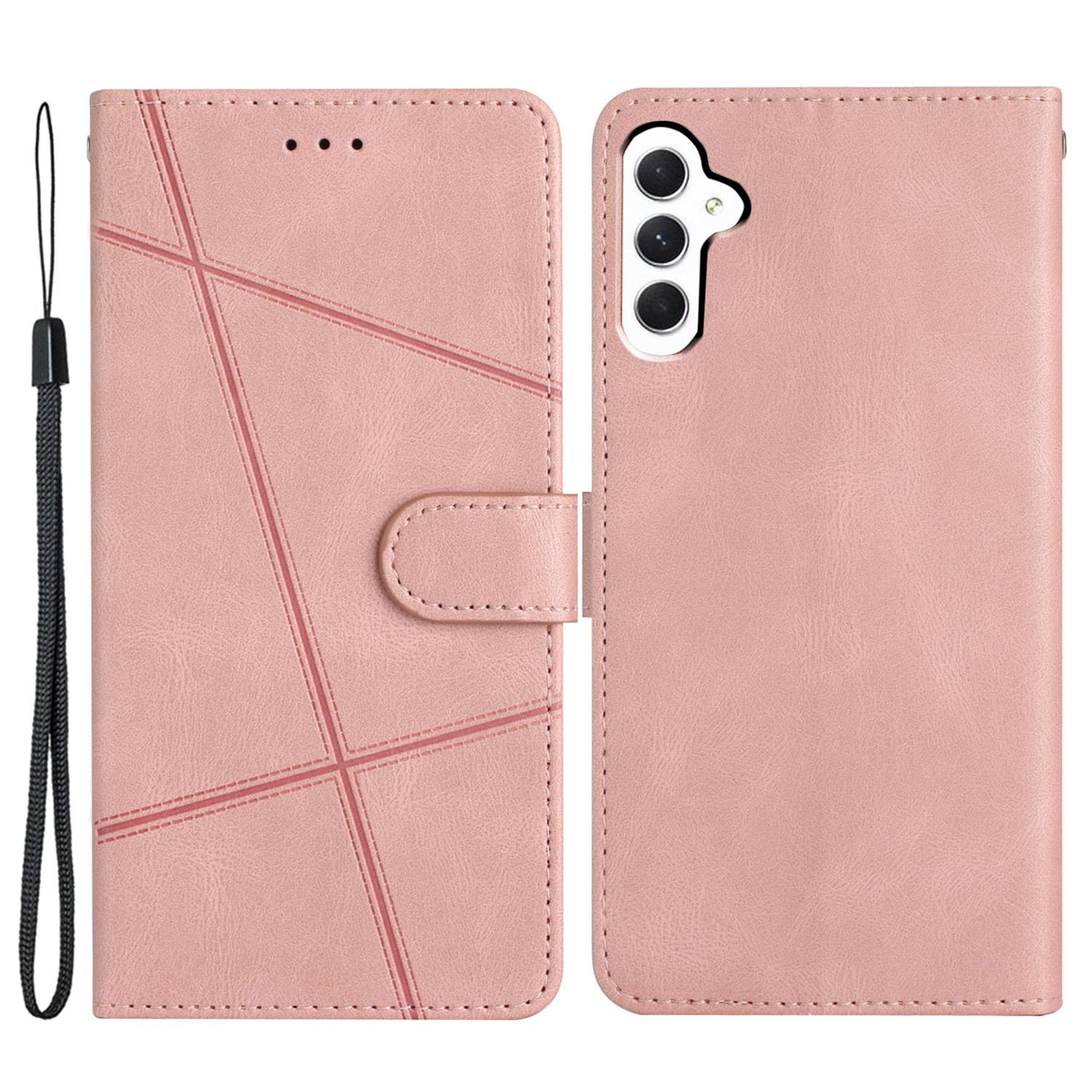 

For Samsung Galaxy A25 5G (Global) (161.0 x 76.5 x 8.3mm) Phone Shell Cover Imprinted Lines Wallet Crazy Horse Texture Leather Stand Case Rose Gold