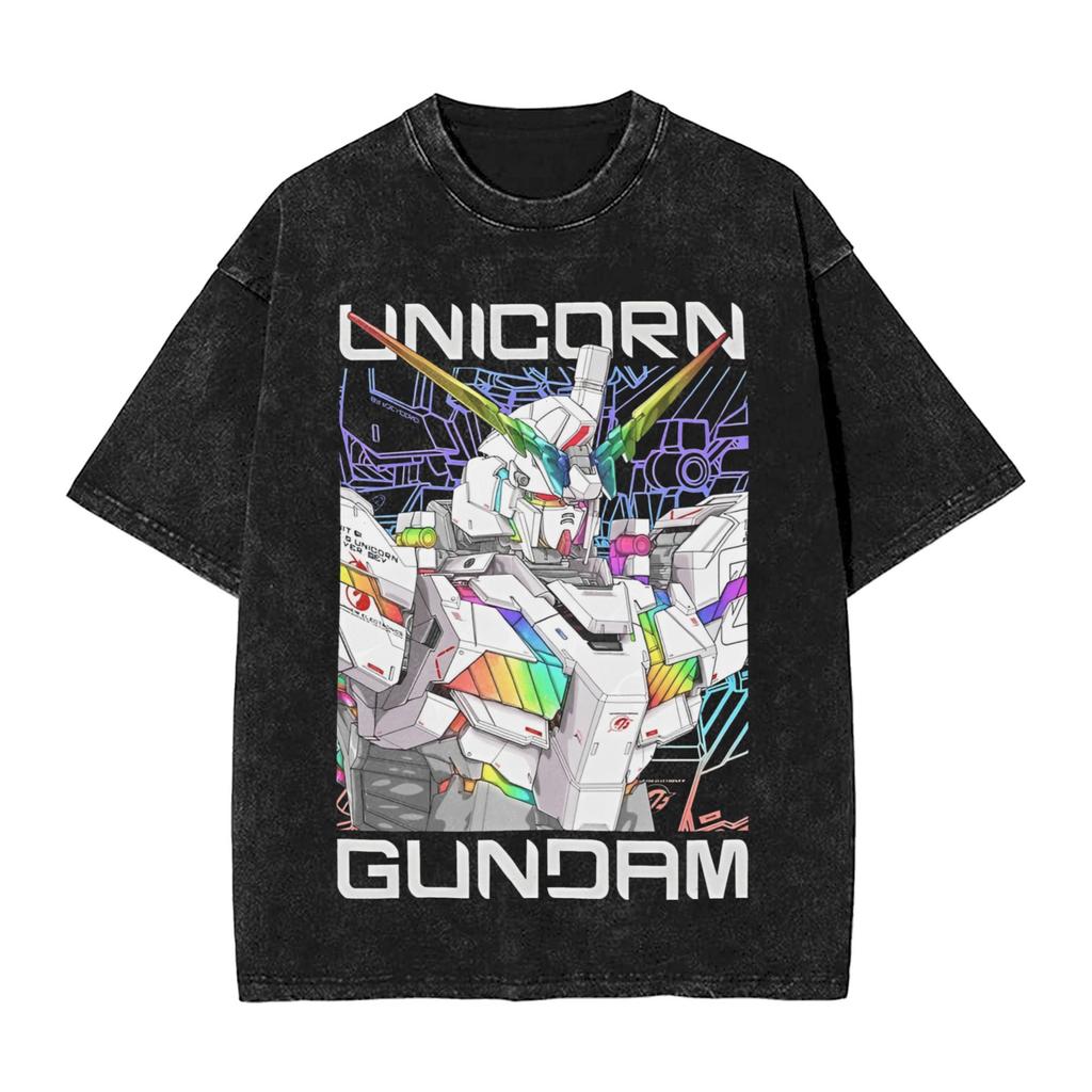 Anime Gundam RX V Printed Tshirt Mens and Womens Washed Tshirt High Quality Vintage Cotton Tshirt Harajuku Tops
