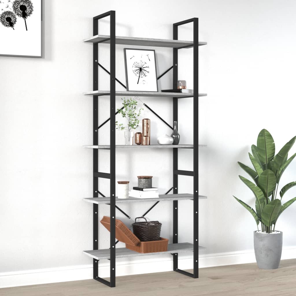 5 Shelf Bookshelf Gray Sonoma Oak 31.5 x 11.8 x 68.9 in Particleboard
