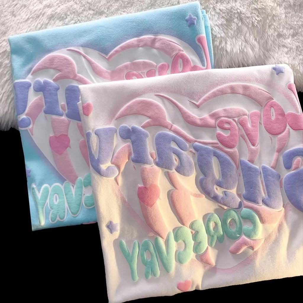 Women's Oversized Heart Design Blue Cotton Tee - Sweet & Spicy Summer Style