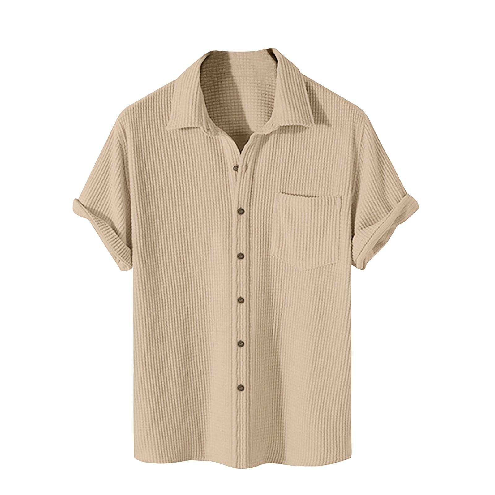 

Мужские однотонные рубашки с короткими рукавами на пуговицах. Мужские повседневные модные рубашки с короткими рукавами. L бежевый