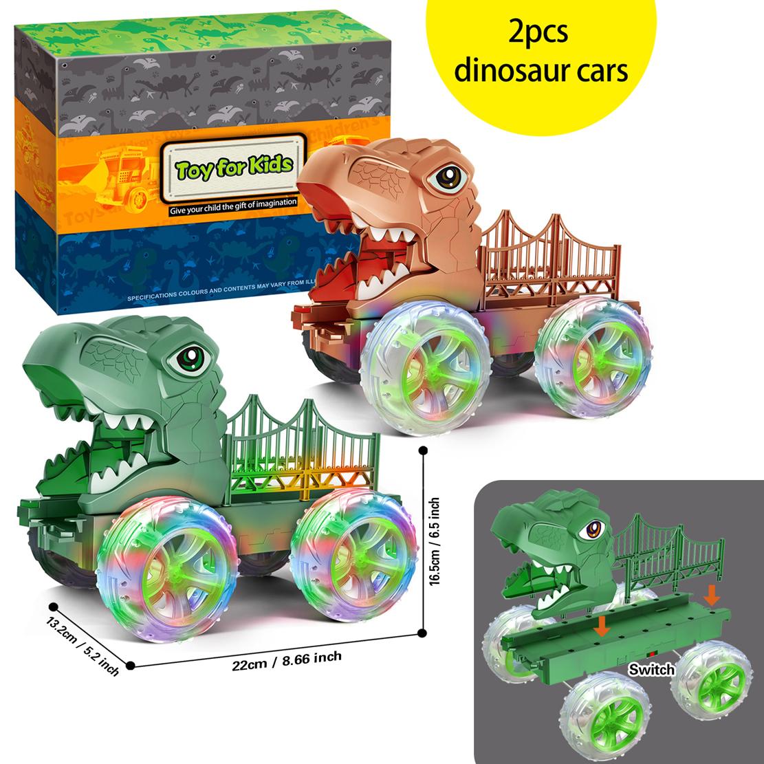 (2Pack) LED-Licht Dinosaurier Auto Spielzeug, Dino Monster Truck Mit bunten leuchtenden Rädern, Interaktives Spielzeugfahrzeug Geschenk Für Kinder