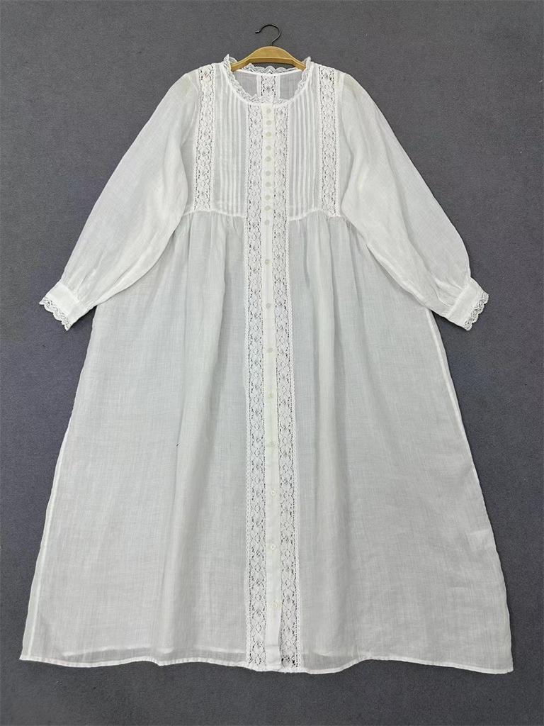 Johnature Japanese Mori Women Hollow Lace Loose Dress Women Summer Thin Loose Casual Vintage Female Dresses