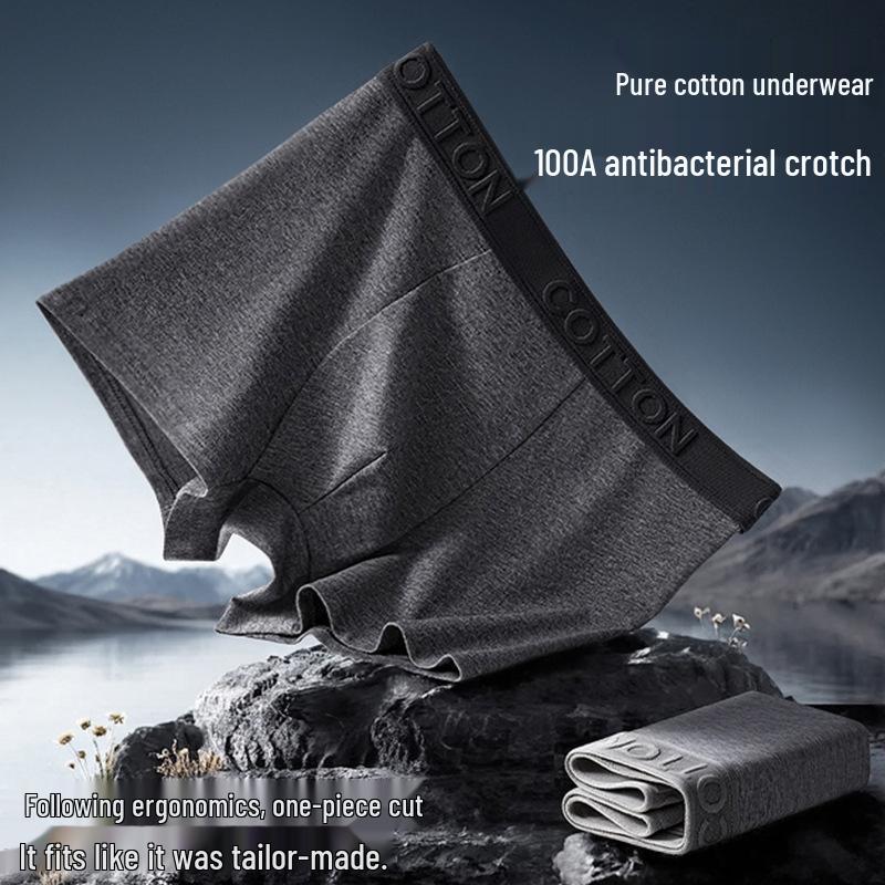 Men's Four-Corner Cotton Boxer Briefs - Floral Gray & Dark Series, Skin-Friendly, Breathable, Large Size Waistband, Stylish Underwear