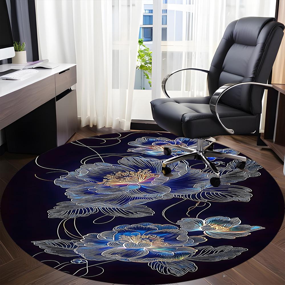 1pc Floral Design Office Round Area Rug, Indoor Mat Suitable ForOffice, Under Office Chairs Bedroom Living Room Home Decor, Room Deco  D094