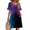 Women A Line Sun Dress Short Sleeve V Neck Printed Dress With Pockets
