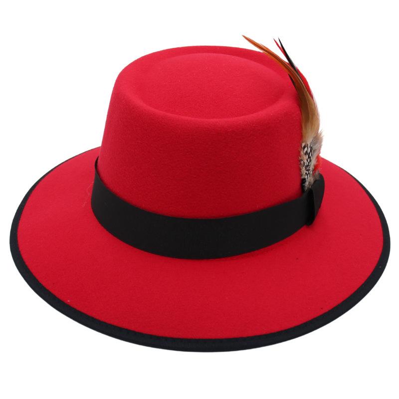 Internet Celebrity Feather Decoration Foreign Style Top Hat Dome Jazz Hat Men And Women Tibetan Felt Hat Imitation Wool Hat Ethnic Style