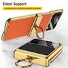 Pro Samsung Galaxy Z Flip 3 4 5 6 Pouzdro Ultratenká Ochrana Obrazovky Coque Fundas Luxusní Kůže s Kroužkem Pokovení Magnetický Kryt