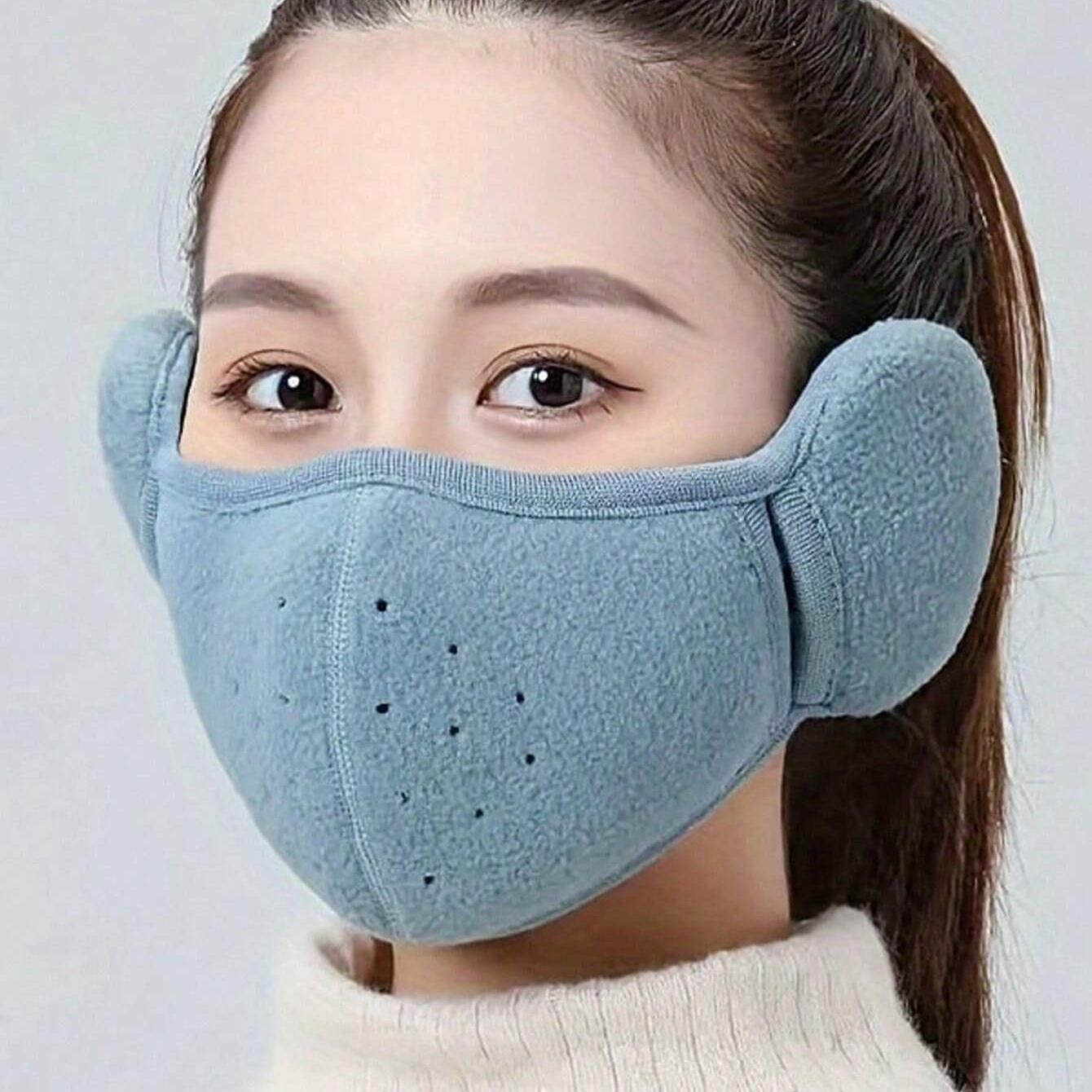 

Thickened Winter Windproof Breathable Mask with Anti Freezing Ear Earmuffs Unisex Cold-Proof Warm Mask for Outdoor Sport Cycling синій