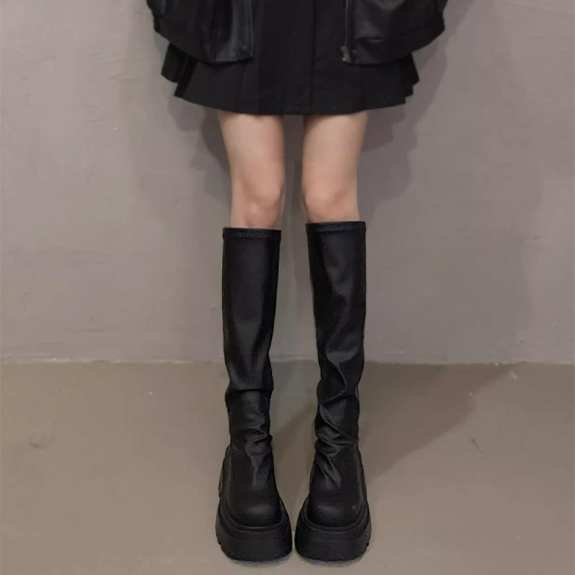 

Boots women s new long boots summer high boots black medium boots platform women s shoes 35 чорний