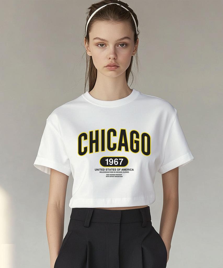 ONEHUNDREDPERCENT FOR WOMAN Ohpxdreamday Chicago Millennium Park Women'S Crop Short Sleeve T-Shirt