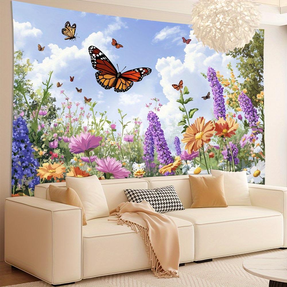 Butterfly and Flower Theme Digital printing polyester wall hanging tapestry decorative Living bedrooms Office background gift