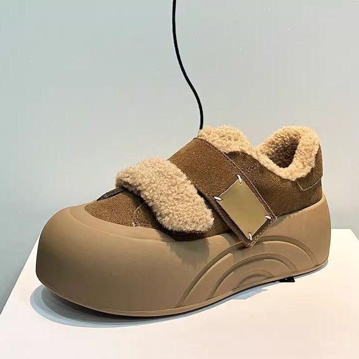 Thick-soled Velcro velvet bread shoes women's fluffy shoes winter new casual heightening board shoes warm cotton shoes