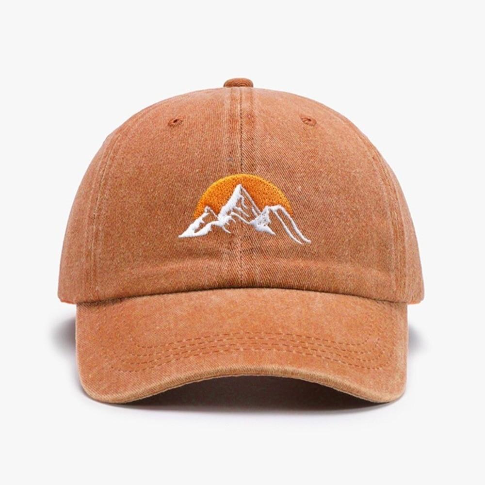 Sunset Pattern Embroidery Baseball Cap Washed Cotton Baseball Hats Retro Peaked Cap  For Man Women