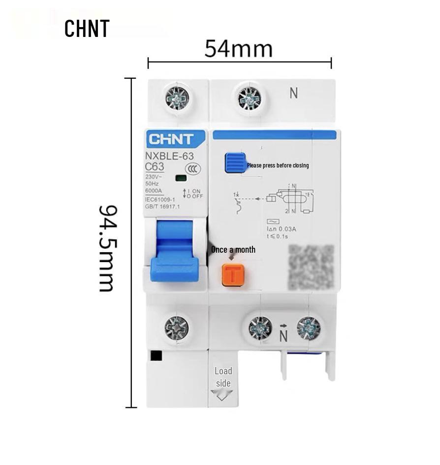 Chint 2P MCB Circuit Breaker with Air Switch, 220V RCD, 32A/63A, for Three-Phase Household Electrical Protection