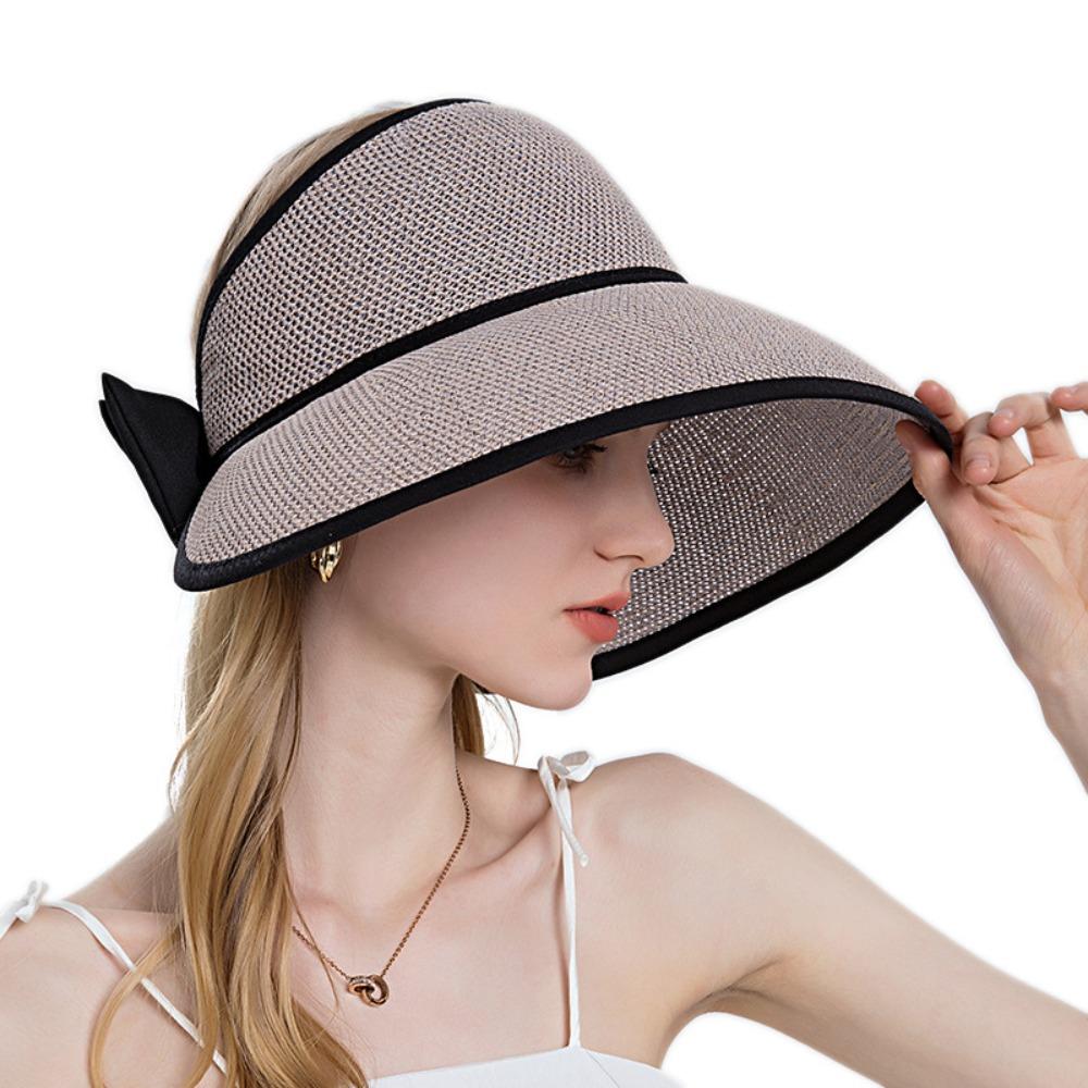 Straw Plaited Woven Empty Top Cap Bow Hollow Straw Hat Retro Wide Brim Bucket Hat  Summer