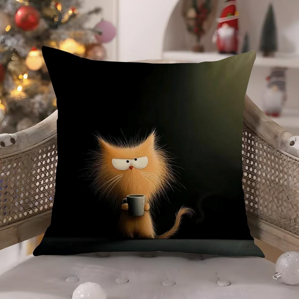 Simple Cartoon Furry Cat Pattern Pillow Case Comfort Sofa Bed Silky elegant Invisible zipper Decorative cushion cover