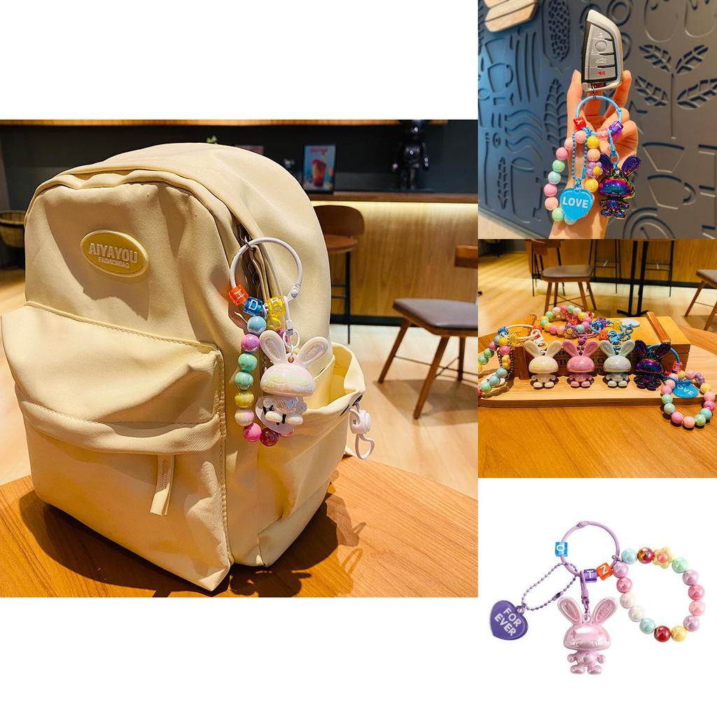 Cute Cartoon Rabbit Bead Bracelet Keychain Adorable Couple Backpack Accessories