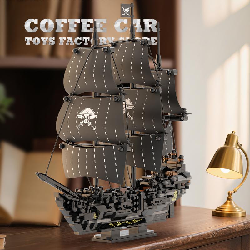 Ungiftige Segelschiff Moc Bausteine Puzzle Spielzeug Piratenschiff Modellbausatz Schwarze Segelboot Bausteine Mit Basis DIY Dekoration Kinder Erwachsenen Geschenk