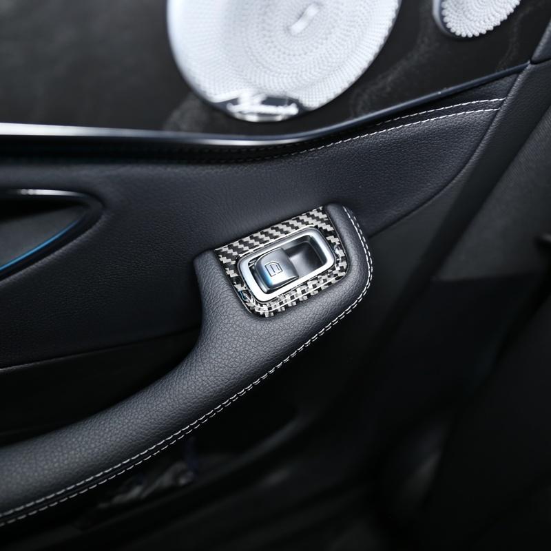 Car Window Glass Lifting Switch Panel Sticker For Mercedes Benz C Class W205 GLC 2014- Carbon Fiber Styling Decorative