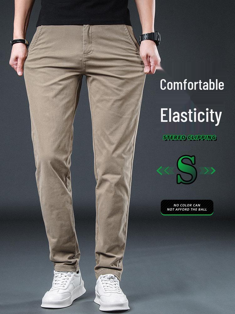 Men's Slim Fit Khaki Cotton Casual Pants - Straight Leg, Light Business Style