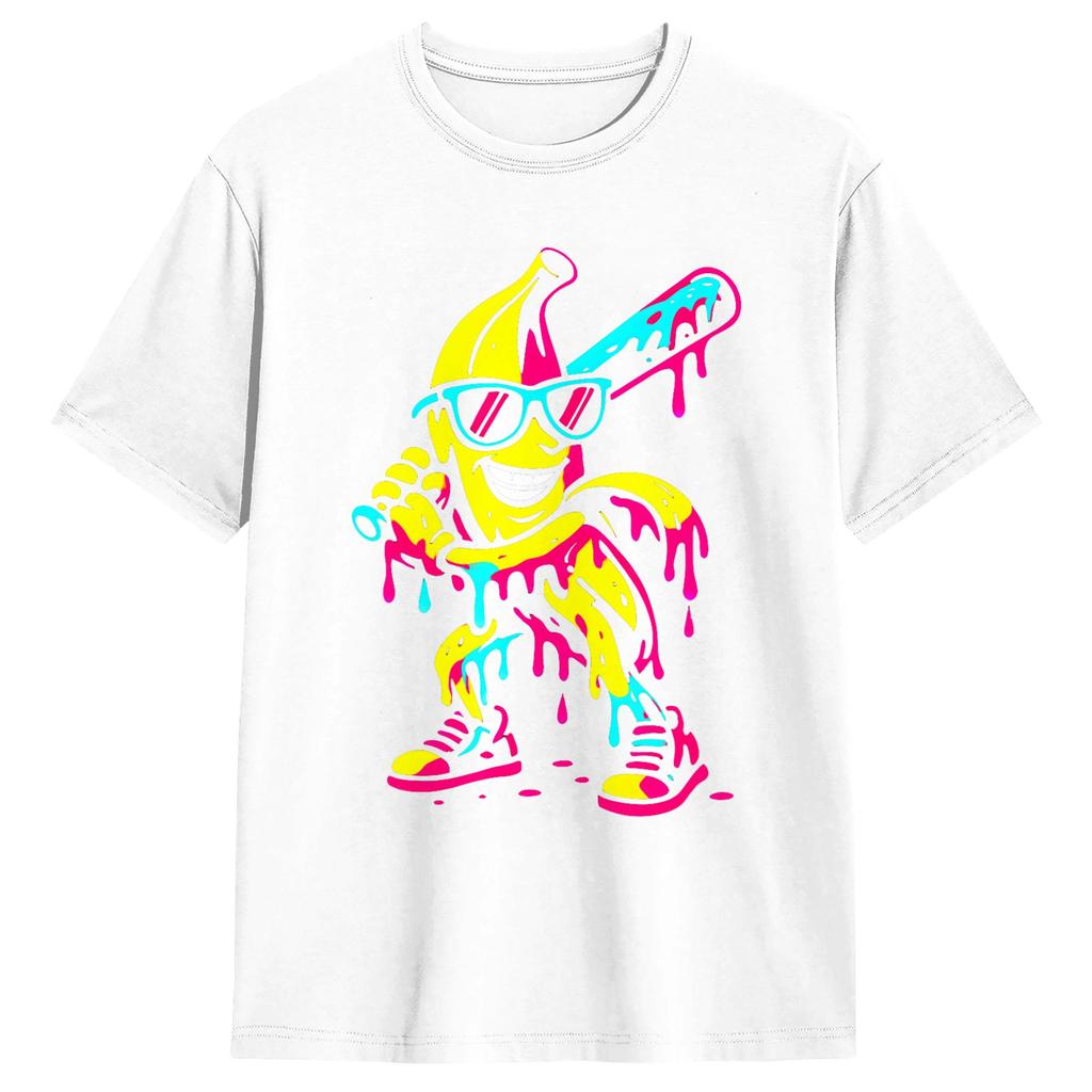 Banana Funny Ice Cream Drip TShirt Hipster TShirts Short Sleeve Funny Tops Summer Cotton Oversized Clothing