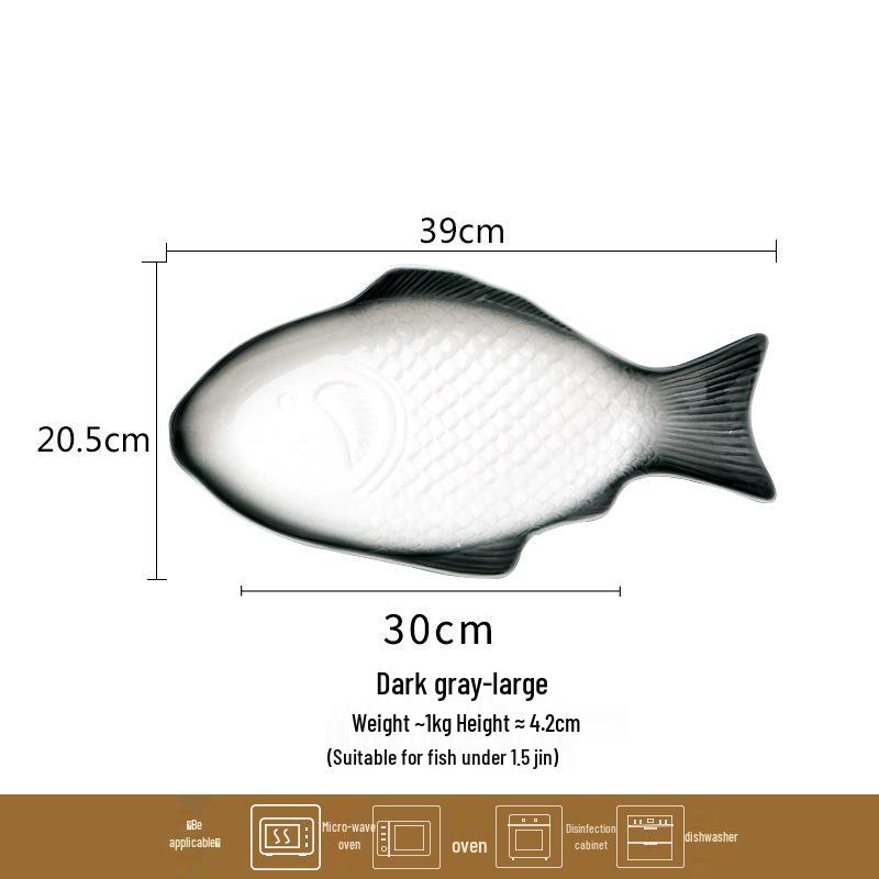 Japanese Glazed Ceramic Fish-Shaped Plate for Steamed Fish, Large and Creative Design for Restaurant or Home Use